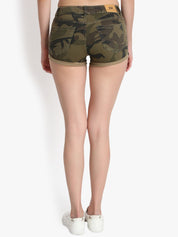 Kotty Women Khaki Camouflage Printed Regular Fit Hot Pants