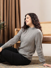 Kotty Women High Neck Cable Knit Pullover Sweater