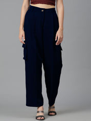 Kotty Women Straight Fit High-Rise Easy Wash Cargos Trousers