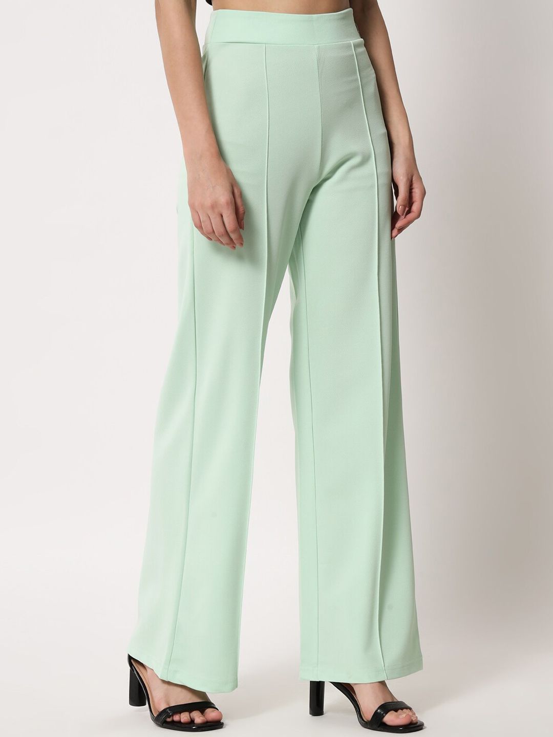 Kotty Women Green Relaxed Straight Fit High-Rise Easy Wash Trousers