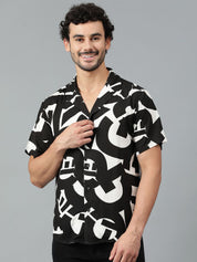 Kotty Men Cuban Collar Abstract Printed Casual Shirt