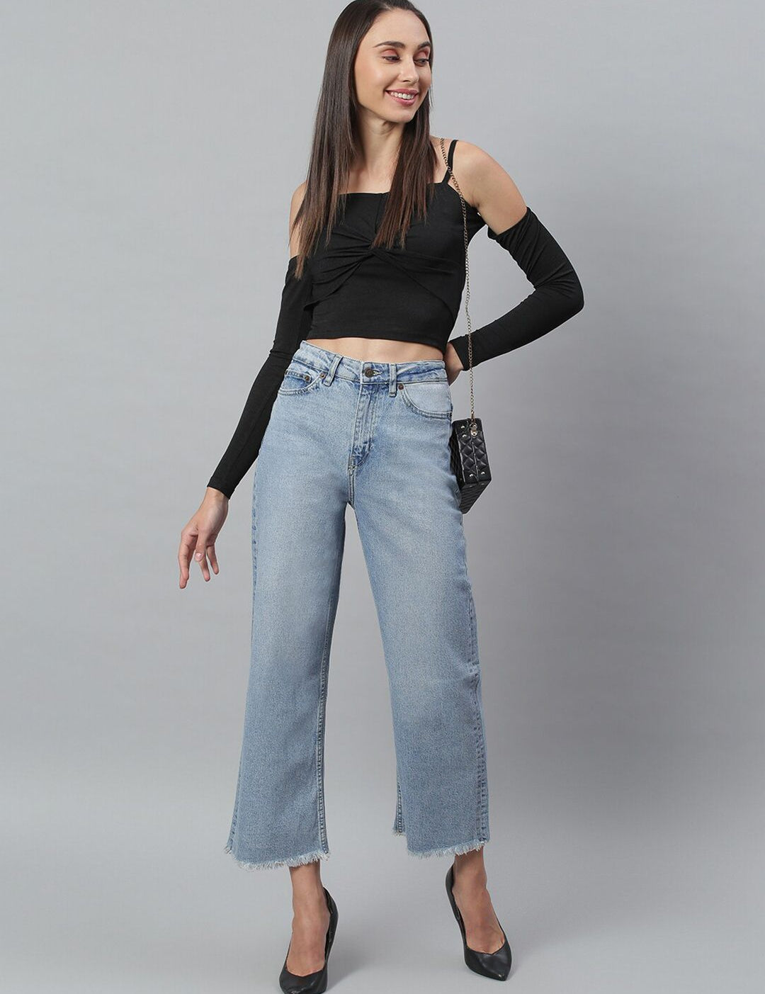 Kotty Women Blue Light Fade Clean Look Flared Jeans