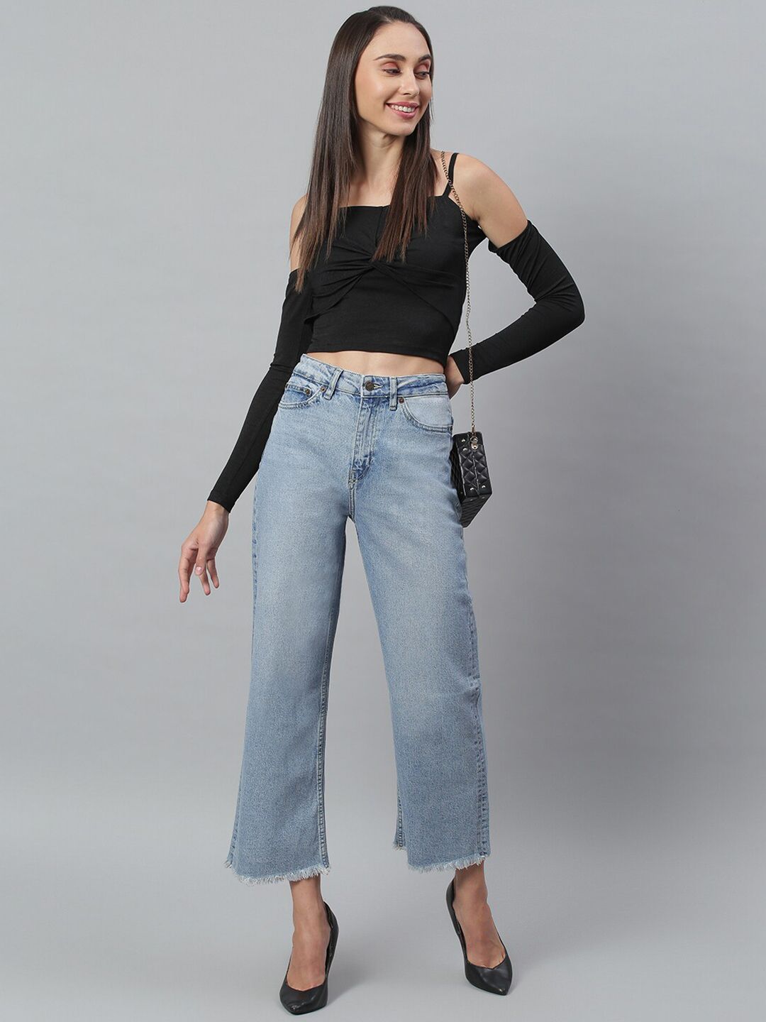 Kotty Women Blue Light Fade Clean Look Flared Jeans