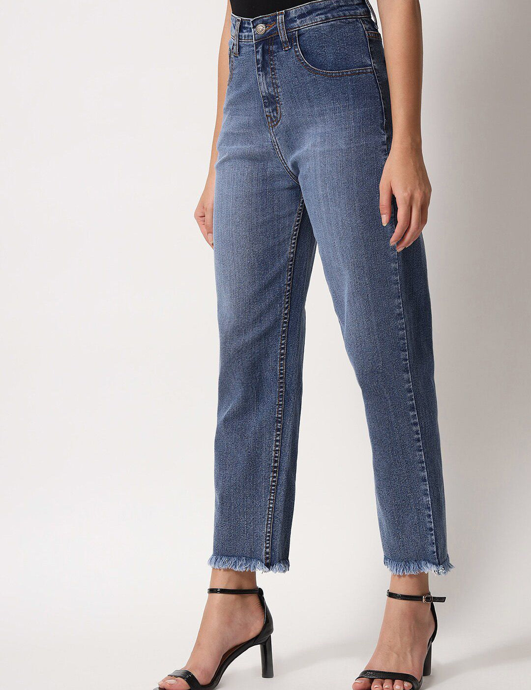 Kotty Women Blue Jean Straight Fit High-Rise Light Fade Stretchable Jeans