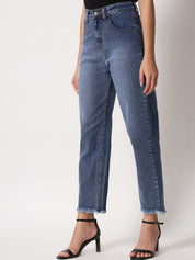 Kotty Women Blue Jean Straight Fit High-Rise Light Fade Stretchable Jeans