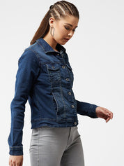 Kotty Women Navy Blue Solid Denim Jacket