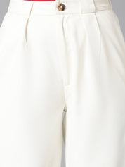 Kotty Women White Relaxed Straight Leg High-Rise Easy Wash Pleated Parallel Trousers