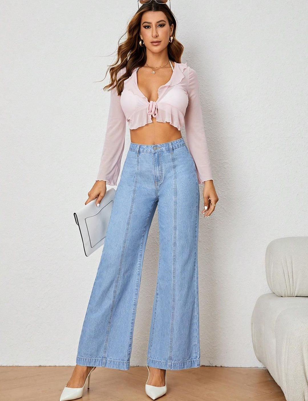 Kotty Women Wide Leg High-Rise Clean Look Stretchable Jeans