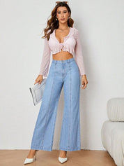 Kotty Women Wide Leg High-Rise Clean Look Stretchable Jeans