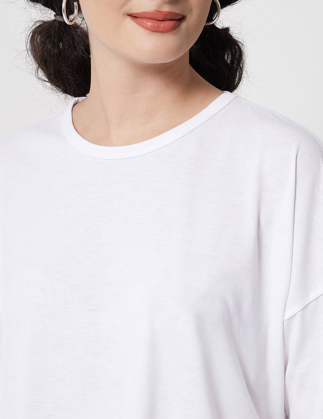 Kotty Women White Round Neck Oversized T-shirt
