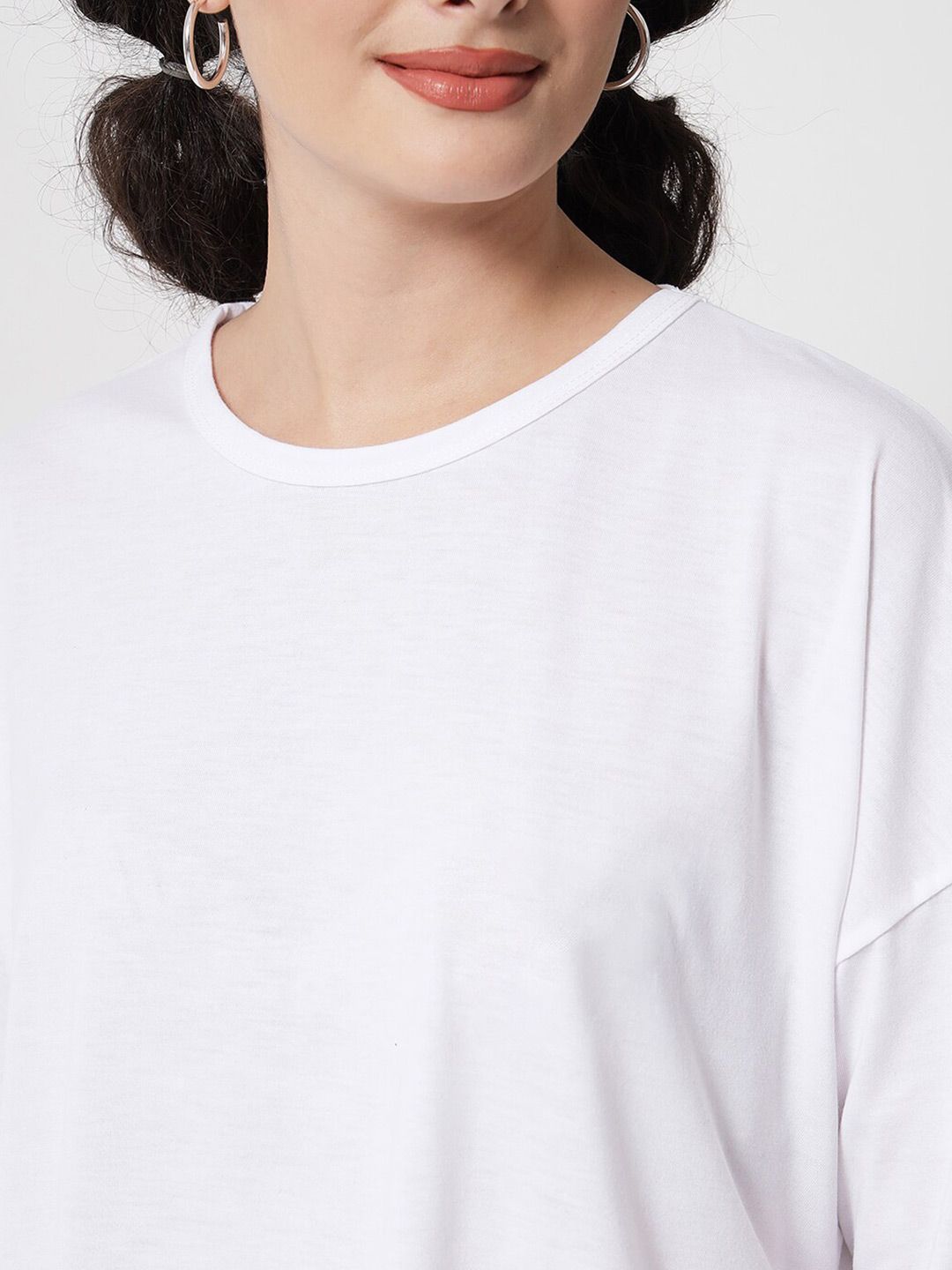 Kotty Women White Round Neck Oversized T-shirt