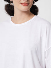 Kotty Women White Round Neck Oversized T-shirt