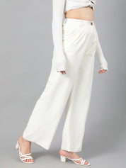 Kotty Women White Relaxed Straight Leg Fit High-Rise Easy Wash Parallel Trousers