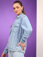 Kotty Women Spread Collar Solid Casual Denim Jacket