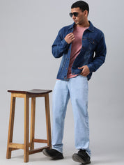 Kotty Blue Spread Collar Washed Denim Jacket