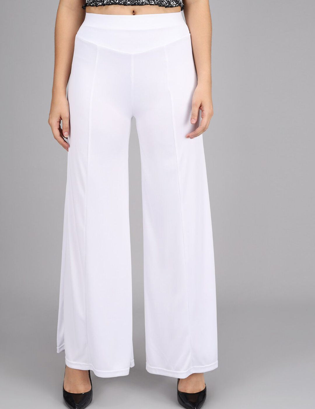 Kotty Women White Flared High-Rise Parallel Trousers