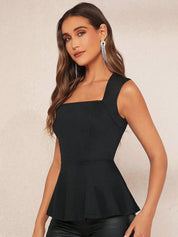 Kotty Square Neck Pure Cotton Peplum Top