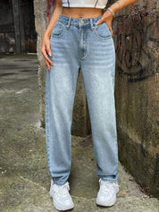 Kotty Women Blue Jean Tapered Fit High-Rise Clean Look Light Fade Stretchable Jeans