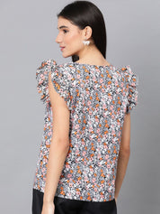 Kotty Floral Printed Sleeveless Round Neck Top