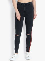 Kotty Women Black Skinny Fit High-Rise Slash Knee Jeans
