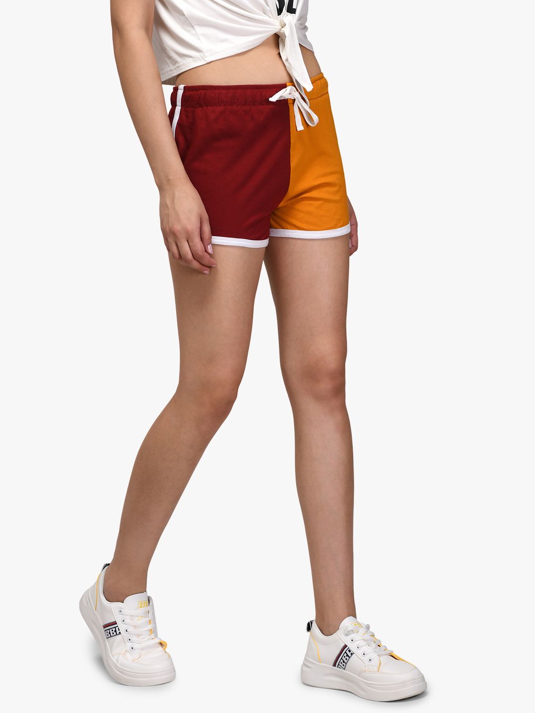 Kotty Women Maroon Colourblocked Regular Fit Shorts