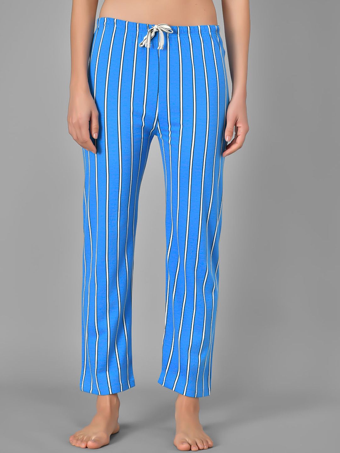 Kotty Women Blue & White Striped Night Suit