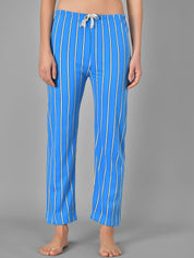 Kotty Women Blue & White Striped Night Suit