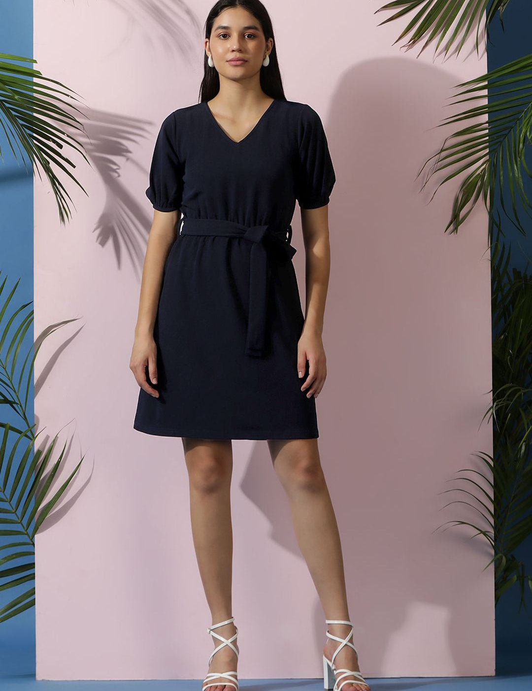 Kotty Women Solid Puff Sleeve A-Line Dress