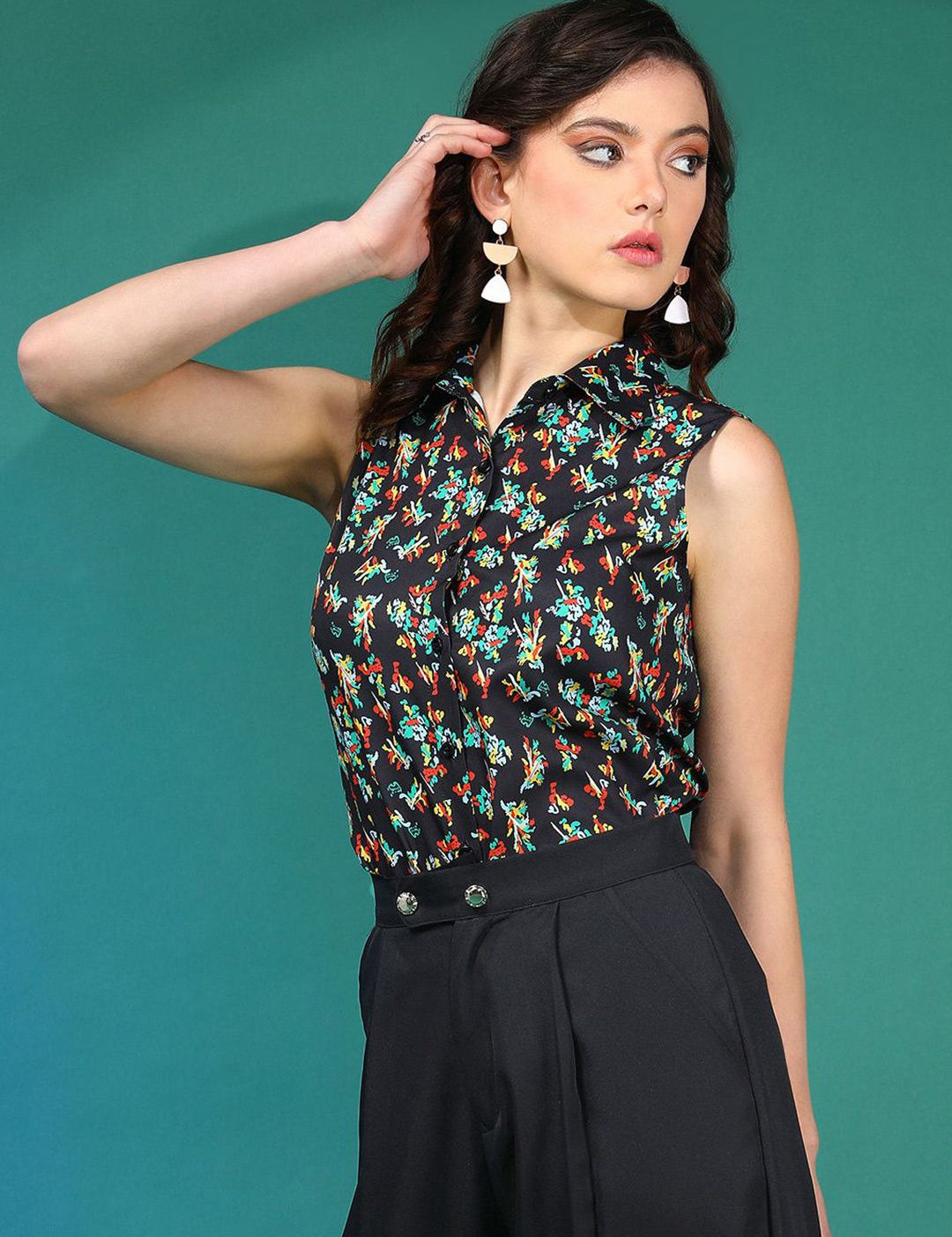 Kotty Women Abstract Printed Shirt Collar  Top