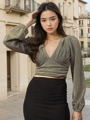 Kotty  Women Gathered Embellished  Crop Top