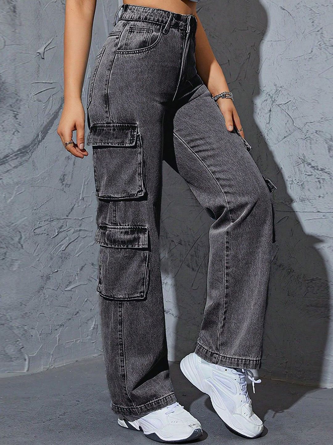 Kotty Women Jean Wide Leg High-Rise Heavy Fade Stretchable Jeans