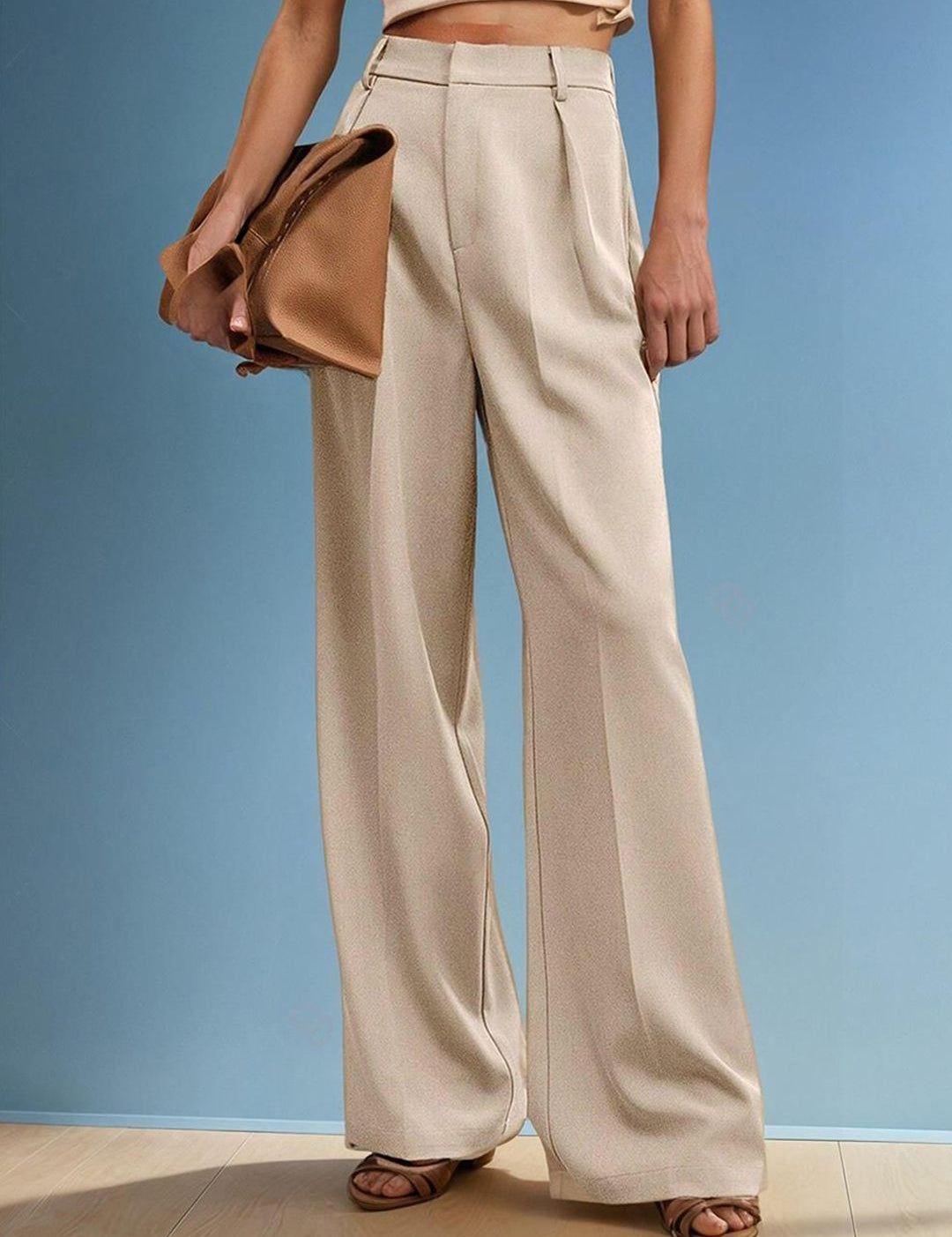 Kotty Women Cotton Straight Fit High-Rise Easy Wash Pleated Trousers