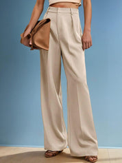 Kotty Women Cotton Straight Fit High-Rise Easy Wash Pleated Trousers