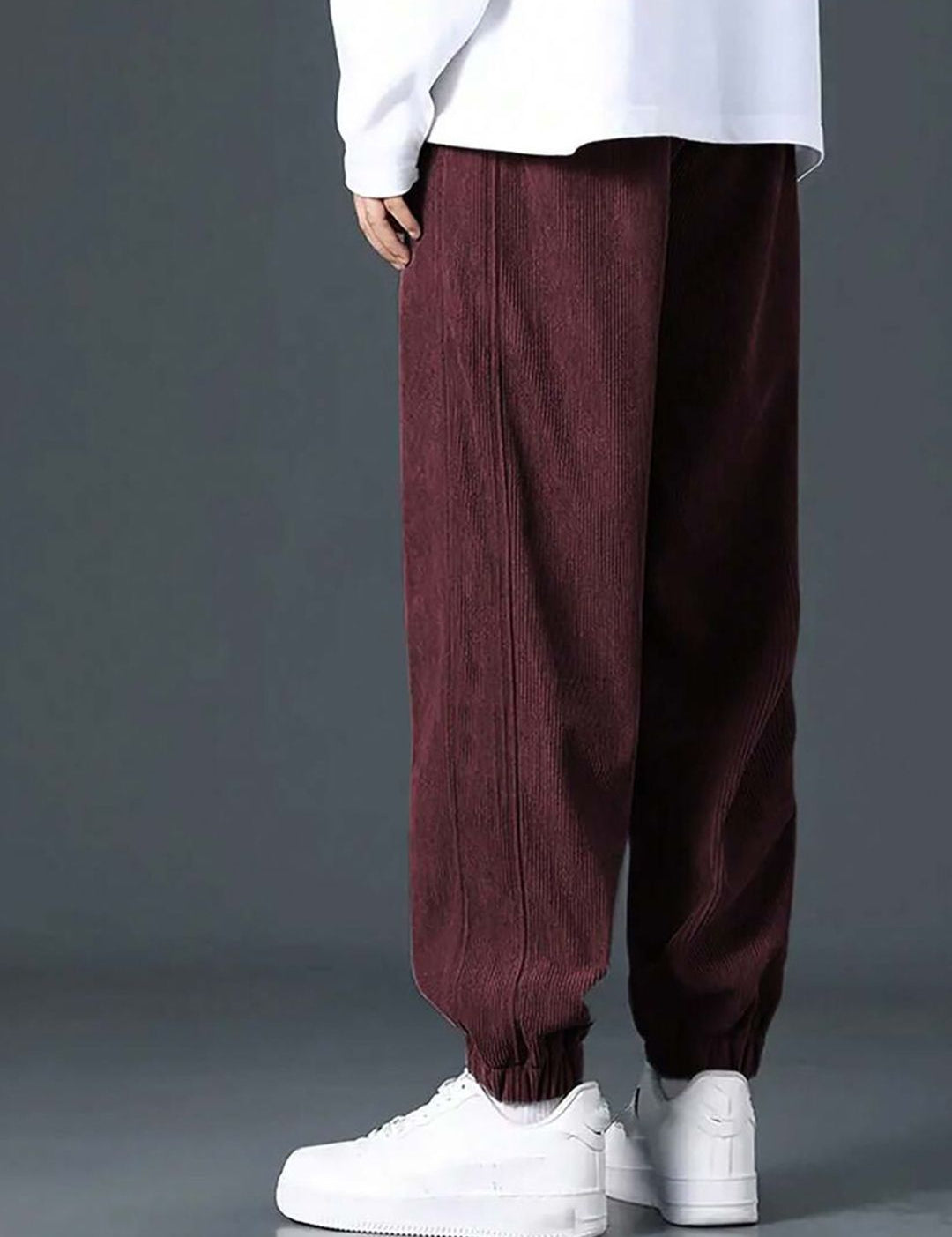 Kotty Men Cotton Relaxed High-Rise Corduroy Joggers Trousers