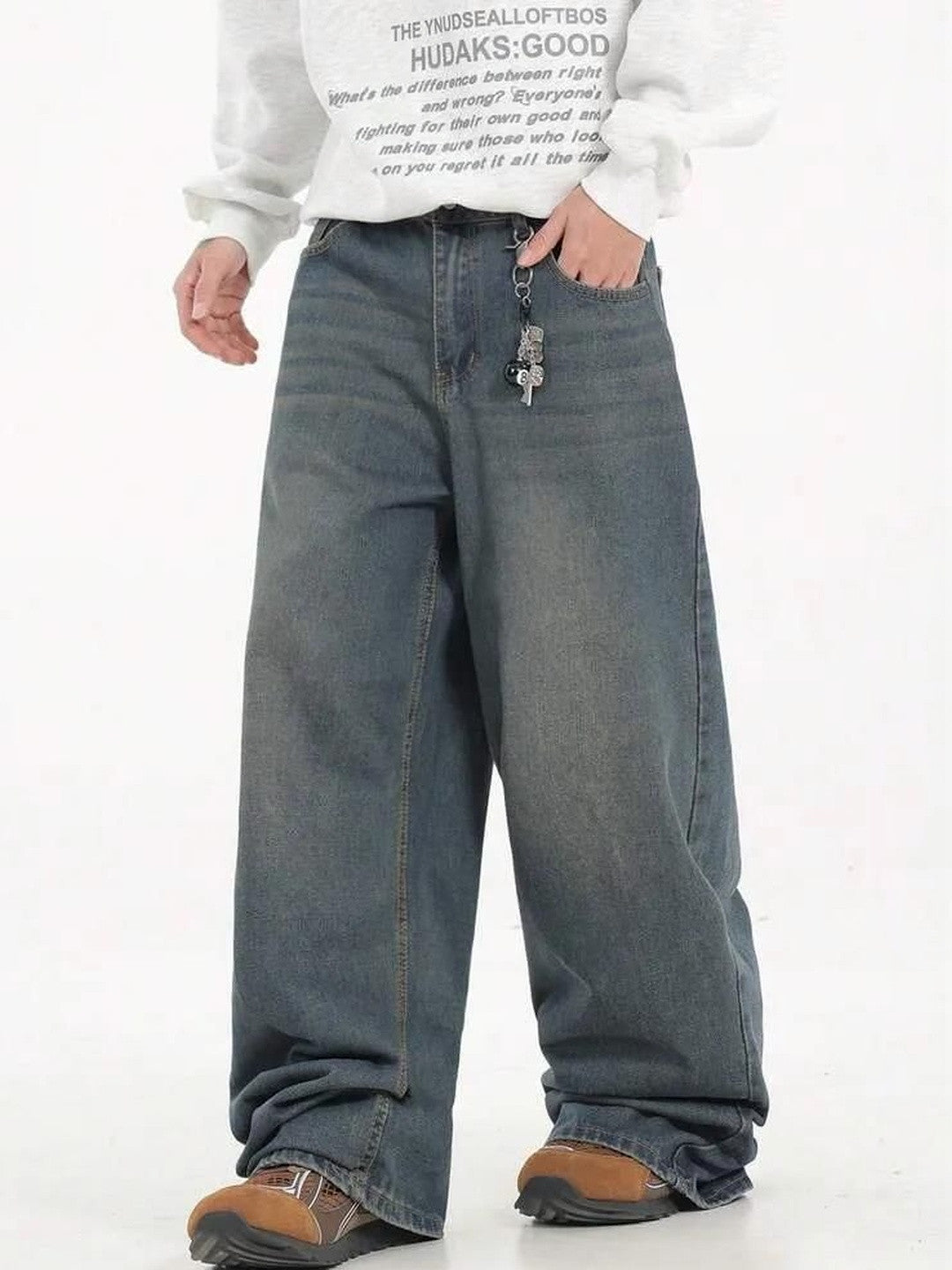 Kotty Men Wide Leg Low-Rise Light Fade Stretchable Jeans