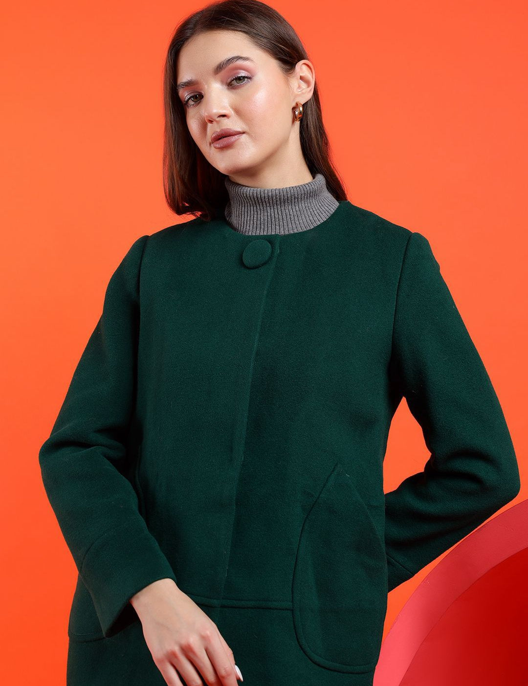 Kotty Band Collar Long Sleeves Overcoat