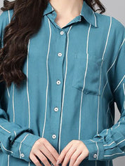 Kotty Women Comfort Spread Collar Vertical Striped Cotton Oversized Casual Shirt