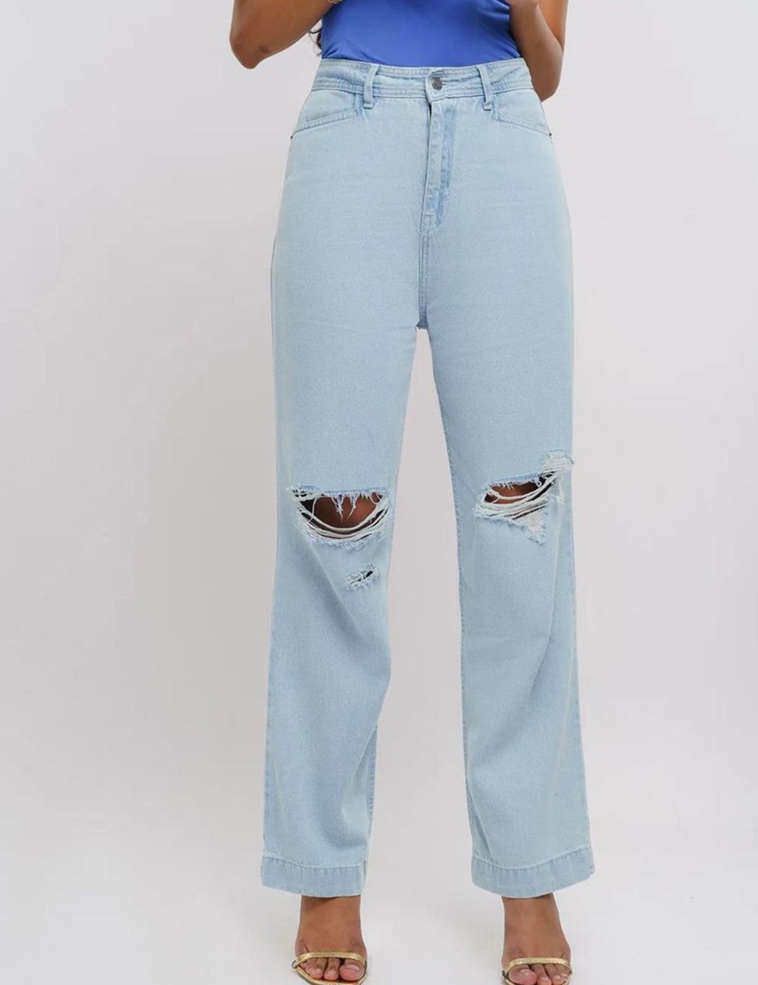 Kotty Women Jean Straight Fit High-Rise Slash Knee Stretchable Jeans