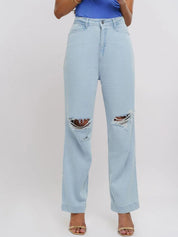 Kotty Women Jean Straight Fit High-Rise Slash Knee Stretchable Jeans