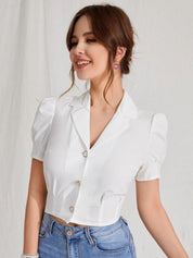 Kotty Women Shirt Collar Shirt Style Crop Top