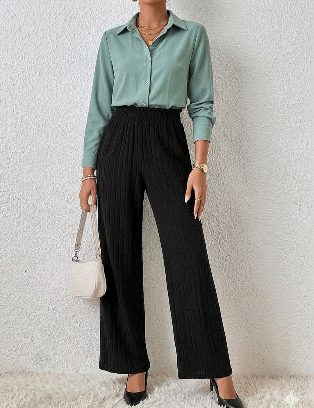 Black Straight Fit High-Rise Trousers for Women | Kotty