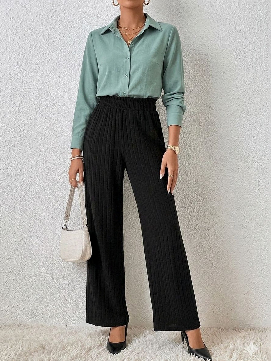 Black Straight Fit High-Rise Trousers for Women | Kotty