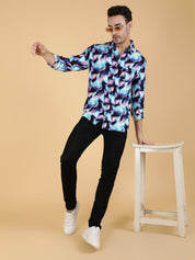 Kotty Men Relaxed Spread Collar Graphic Printed Cotton Casual Shirt