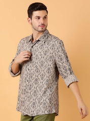 Kotty Men Relaxed Spread Collar Graphic Printed Cotton Casual Shirt