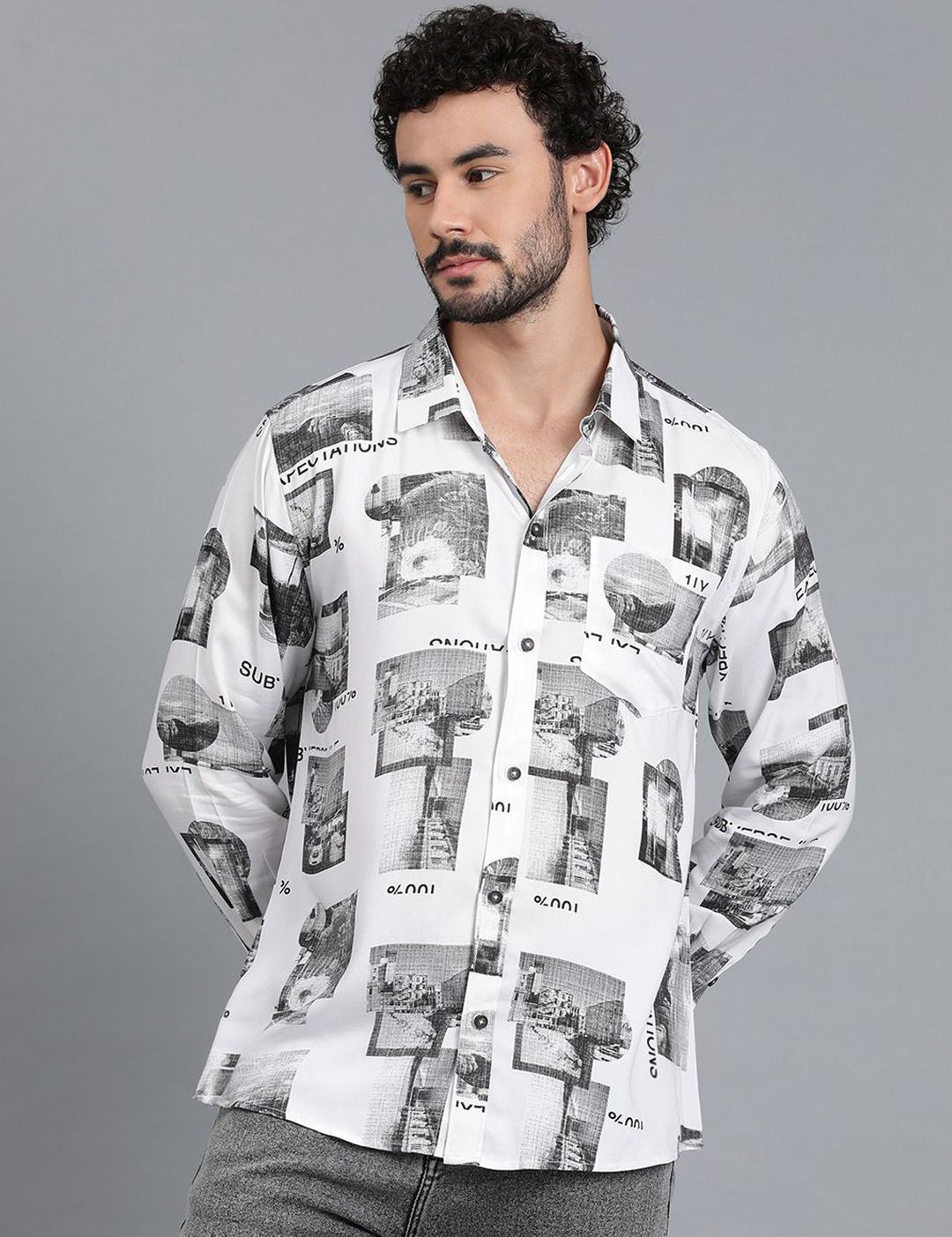 Kotty White Graphic Printed Casual Shirt