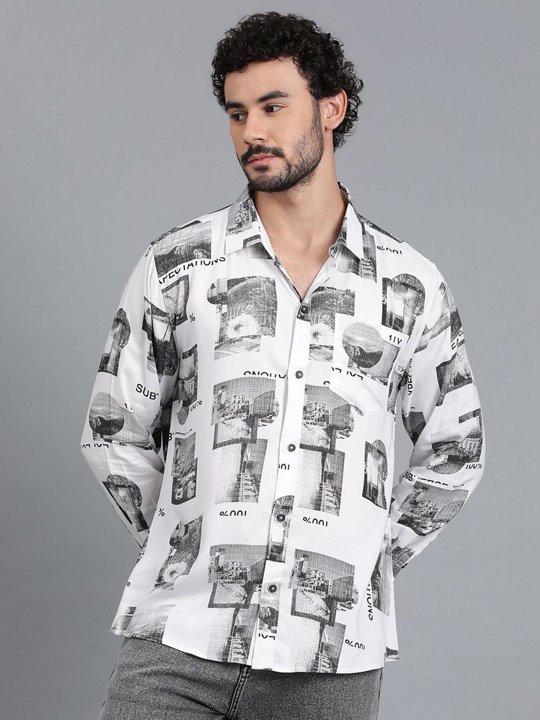 Kotty White Graphic Printed Casual Shirt
