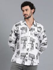 Kotty White Graphic Printed Casual Shirt