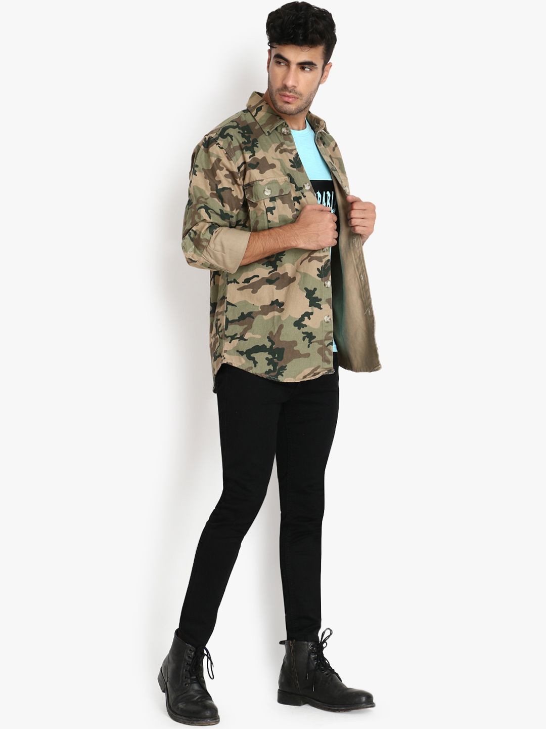 Kotty Men Green & Beige Camouflage Tailored Jacket