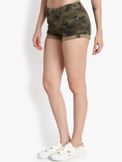 Kotty Women Khaki Camouflage Printed Regular Fit Hot Pants