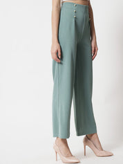 Kotty Women Green Relaxed Straight Fit High-Rise Easy Wash Pleated Trousers